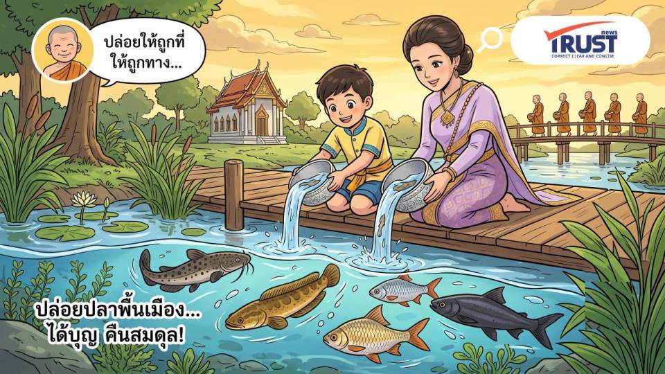 กรมประมงแนะ เทศกาลเข้าพรรษาปี 69 มาปล่อยปลาไทย ได้บุญคืนสมดุลระบบนิเวศ