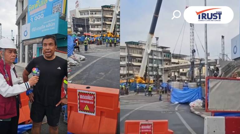 คืบหน้าถนนทรุดวงเวียนใหญ่ สั่งรื้อสะพานลอย เปิดทางอัดซีเมนต์อุ้มชั้นดิน